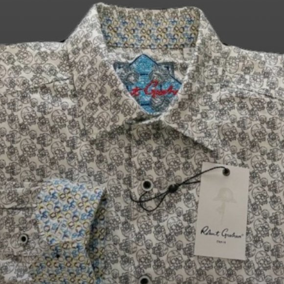 ROBERT GRAHAM Hopkins Skull Print Long Sleeve Button Down Shirt Classic Fit - S - Picture 3 of 16